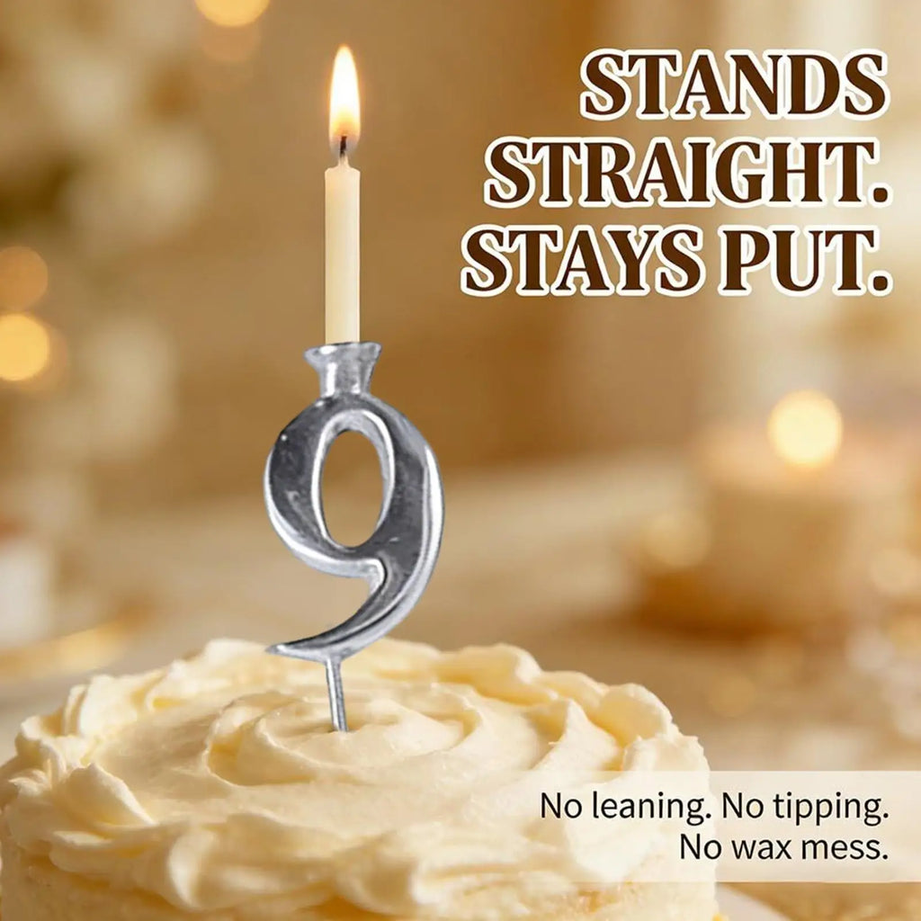 Reusable Number Candle Holders Set | Silver Cake Topper 0–9