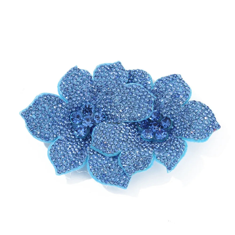 3D Camellia Rhinestone Flower Patch – Sparkling Rose Brooch