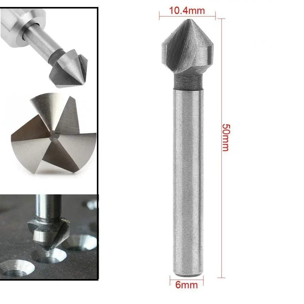 3 Flute HSS Countersink Drill Bit 90° Chamfer – 6 Sizes