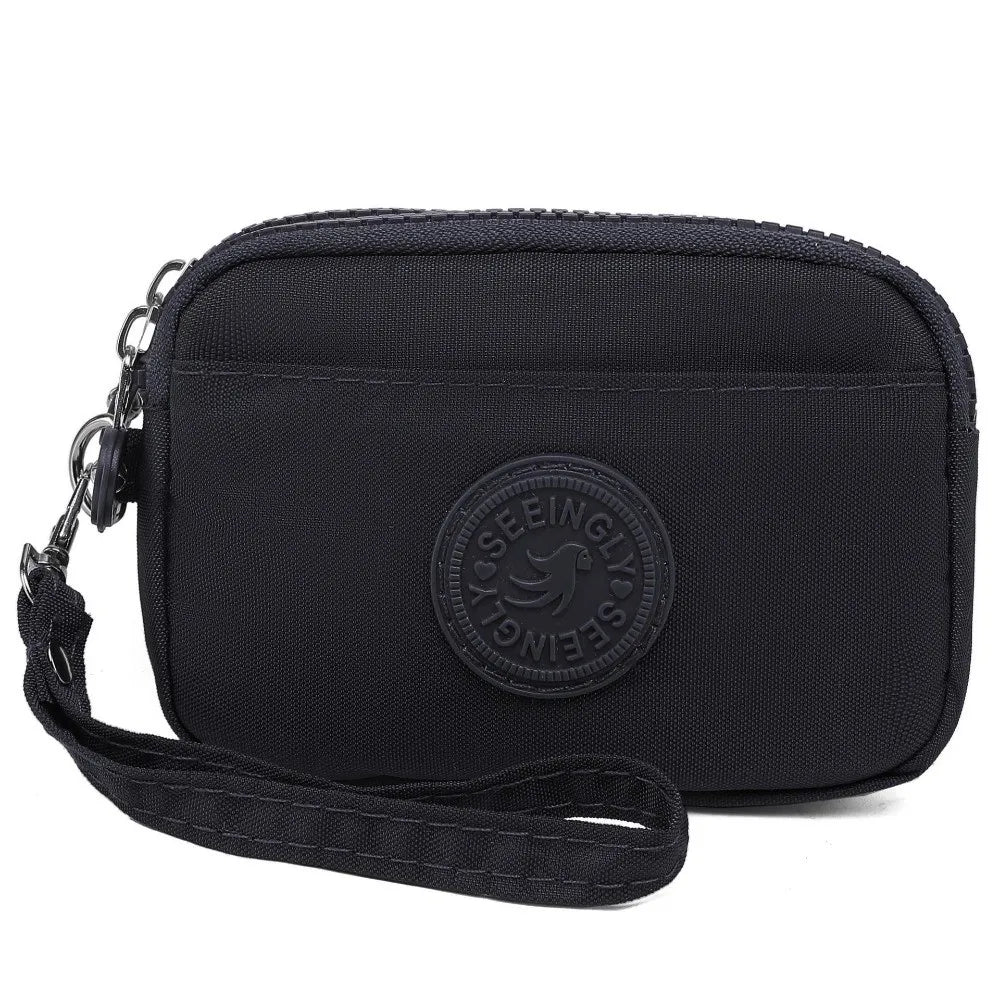 Women's Waterproof Nylon Coin Purse with Lanyard & Zipper