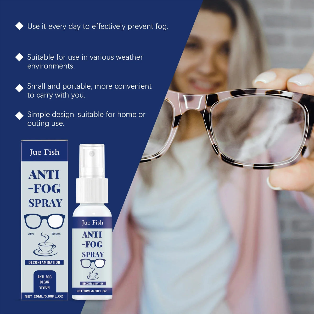 Jue-Fish Anti-Fog Eyeglass Lens Cleaning Spray 20ml