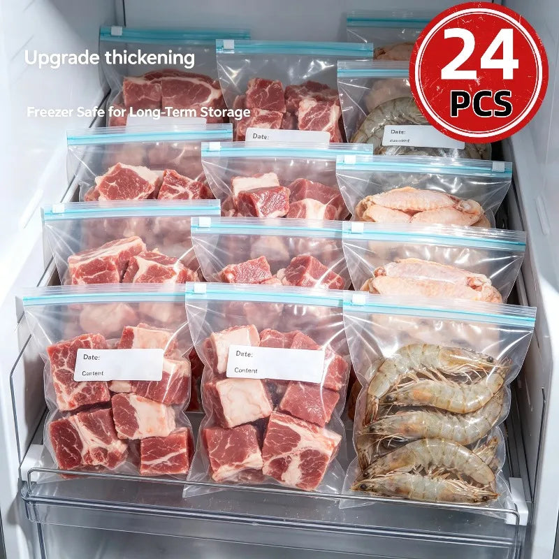 24pcs Reusable Large Food Storage Bags – Freezer & Kitchen