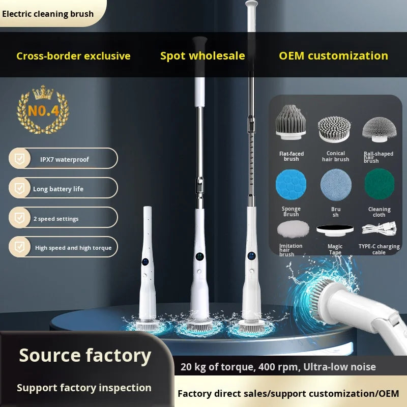 Wireless Electric Cleaning Brush – 8 Heads & Long Handle