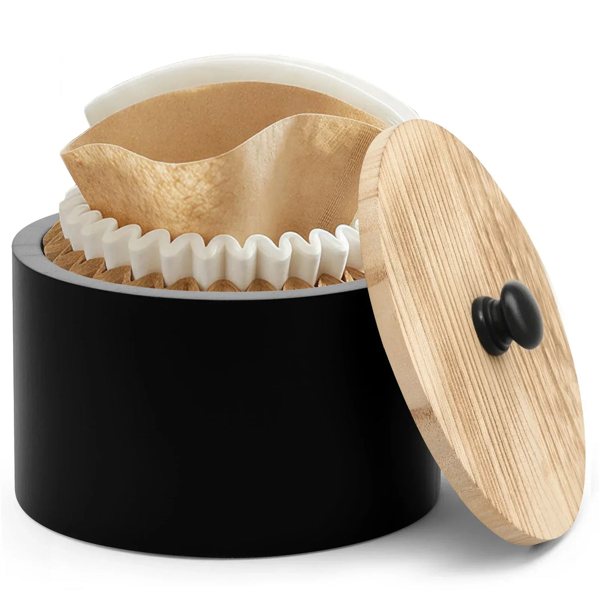 Wooden Coffee Filter Holder Storage Box with Lid | Organizer