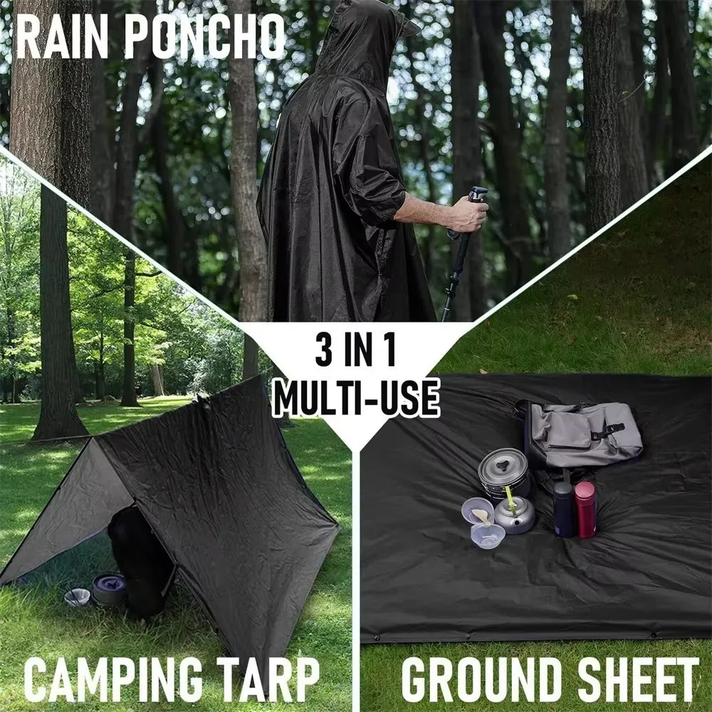 3-in-1 Hooded Waterproof Raincoat – Lightweight Outdoor Poncho