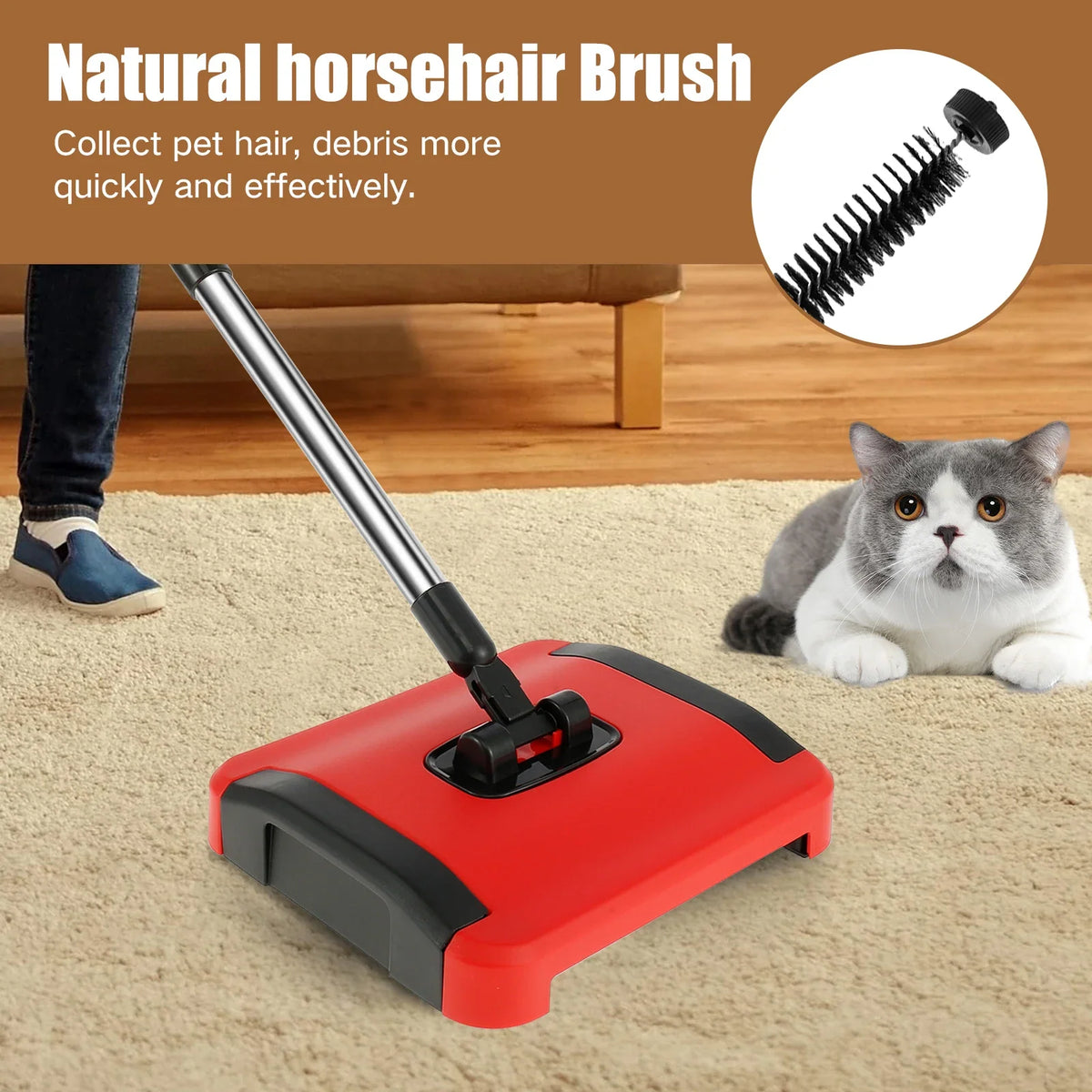 Hand Push Carpet Floor Sweeper – Pet Hair & Dust Cleaner