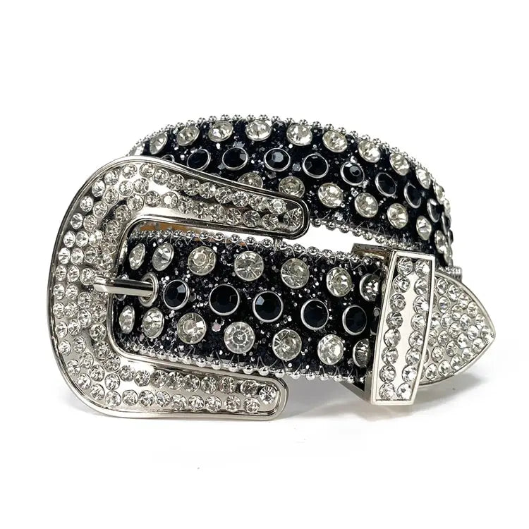 Women's Wide Rhinestone Belt – Luxury Faux Leather & Alloy Buckle