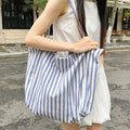 Korean Striped Canvas Tote Bag – Large Capacity Shoulder Bag