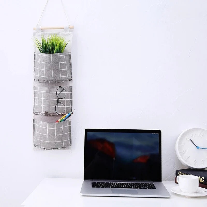 Plaid 3-Pocket Hanging Storage Bag | Wall Door Organizer