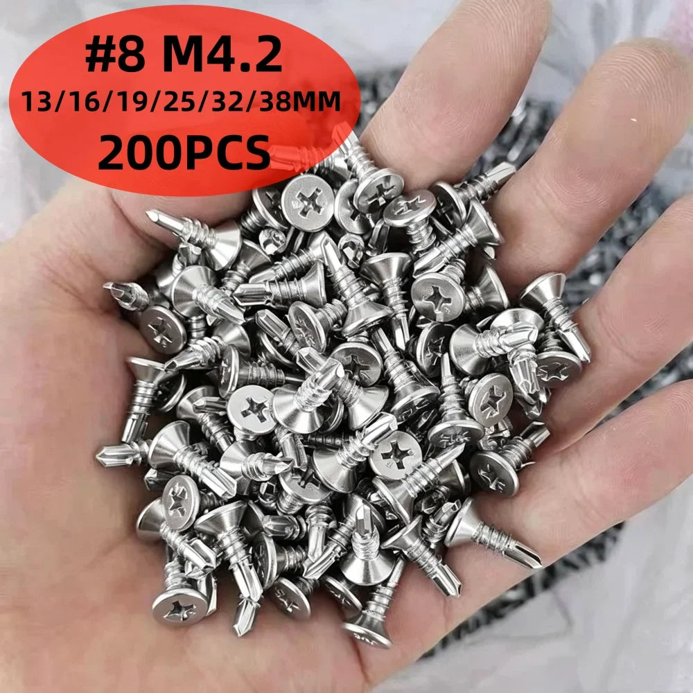 M4.2 Stainless Steel Self-Tapping Screws Flat Head 50/200PCS
