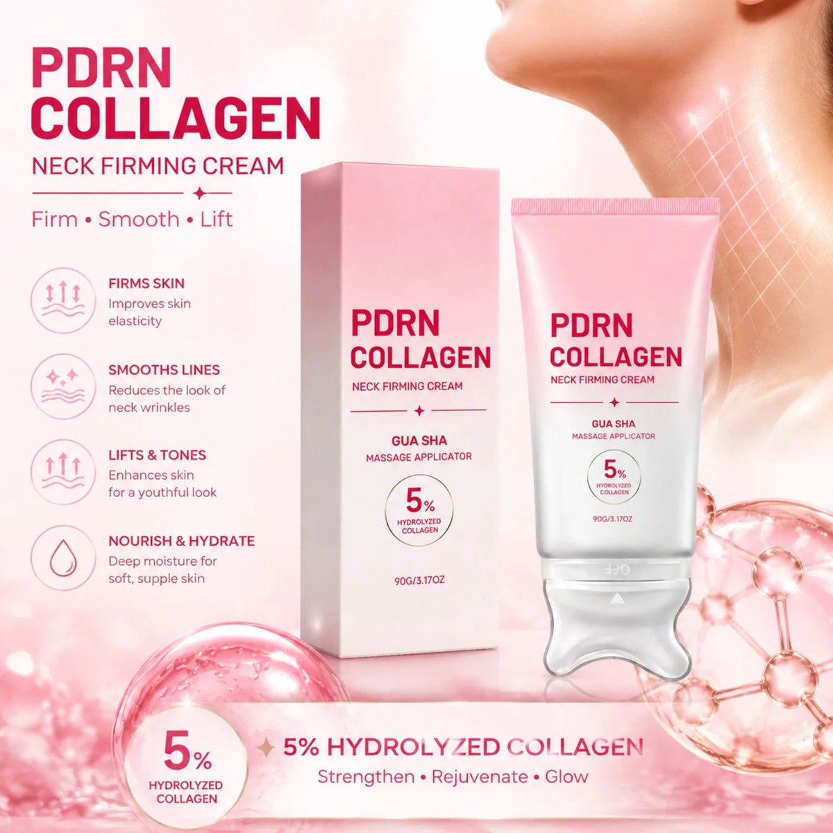 PDRN Collagen Neck Cream with Gua Sha Roller | Firming & Hydrating