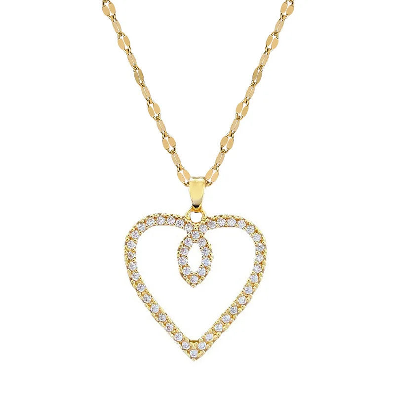 Women's Gold Heart Pendant Necklace – Minimalist Stainless Steel