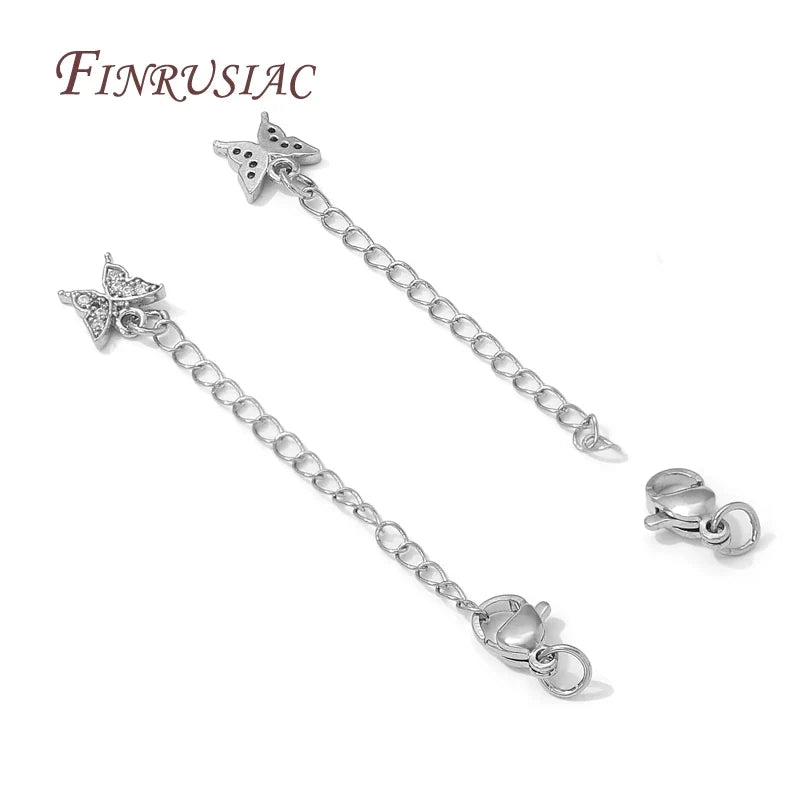 Rhodium Butterfly Extension Chains with Lobster Clasps – DIY Jewelry