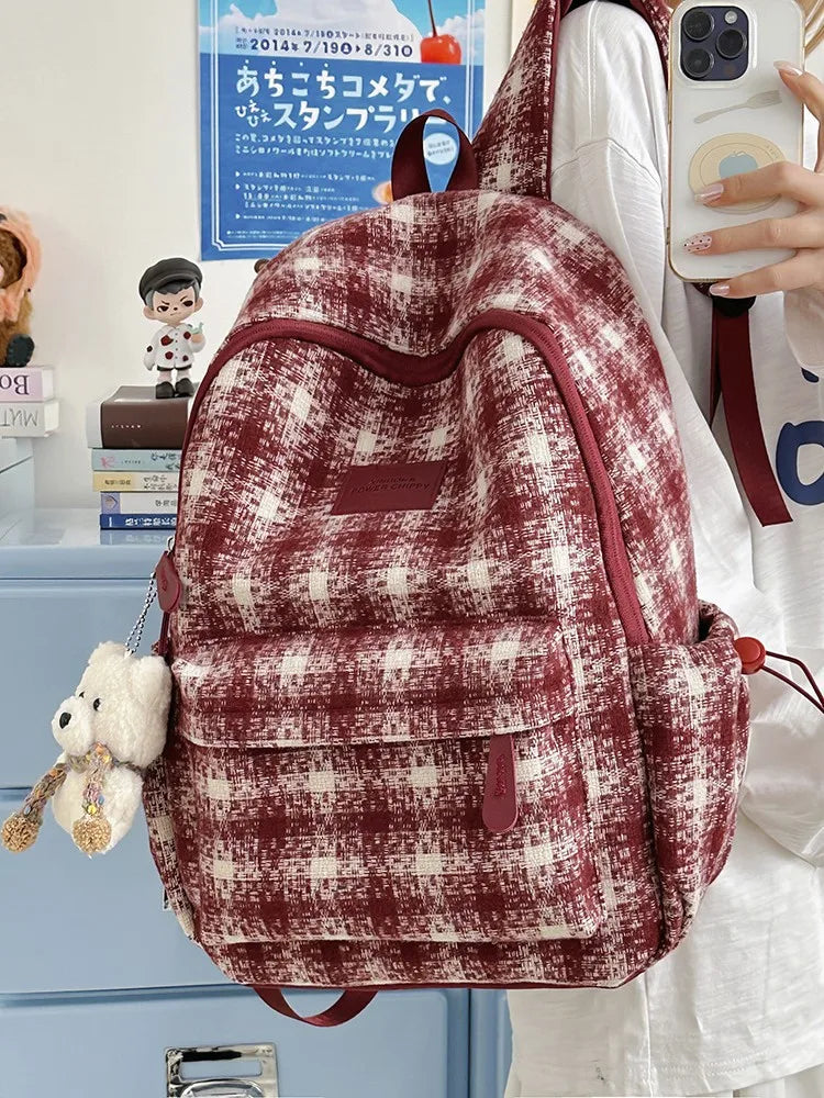 Nixie Plaid Backpack – Nylon Bag for College & Travel