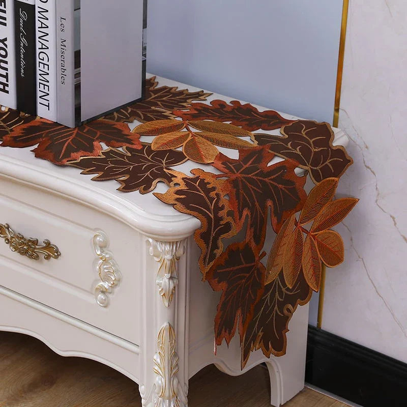Autumn Maple Leaf Embroidered Table Runner | Farmhouse Fall