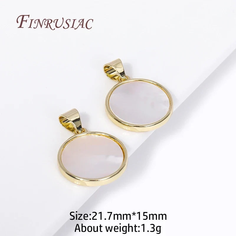18K Gold Plated Natural Shell Round Pendants | Brass DIY Charms