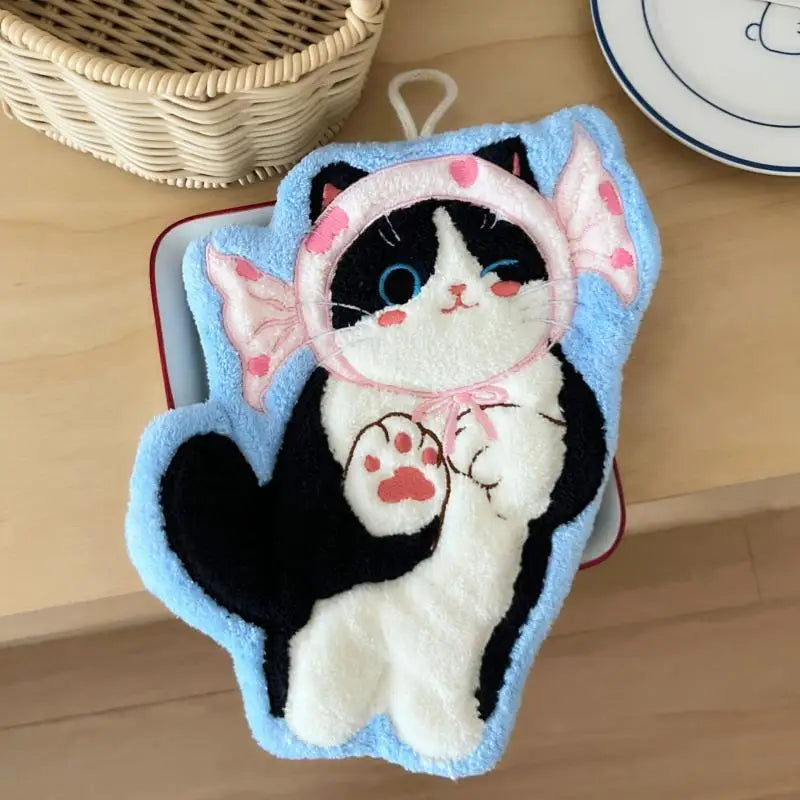 Kawaii Cat Coral Fleece Hand Towel – Soft & Absorbent