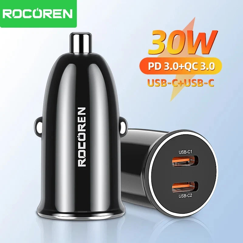 Rocoren 30W USB-C Car Charger PD QC3.0 Fast Charging