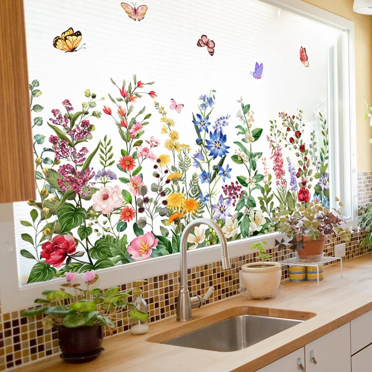 Watercolor Flowers & Butterflies Removable Wall Decal Stickers