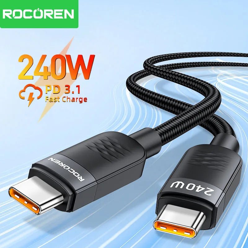 Rocoren 240W USB-C Cable PD3.1 Fast Charging – iPhone & MacBook