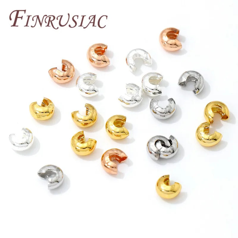 18K Gold Plated Crimp Bead Covers 3mm 4mm – 50–100 Pcs