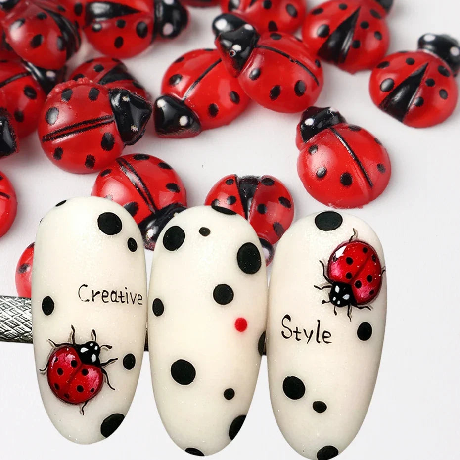 Ladybug Nail Charms Flatback Acrylic DIY Decorations 50/100pc