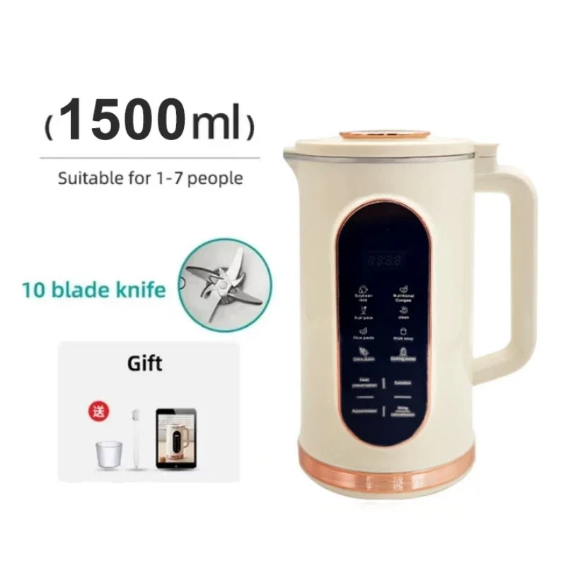 Donirt 1500ml Soy Milk Maker – 10-Blade Blender & Juicer