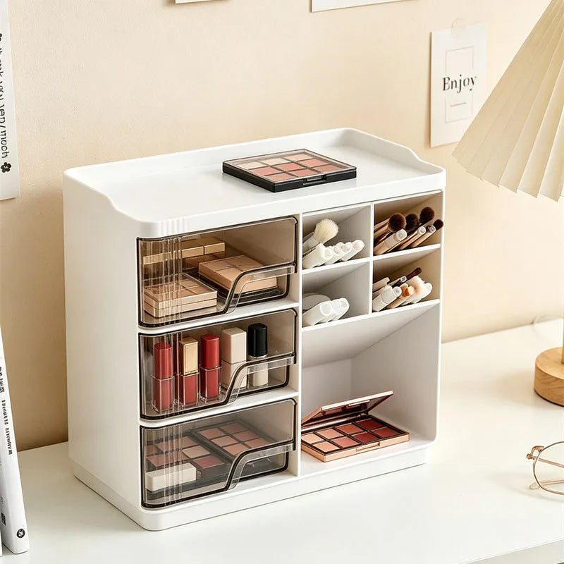 Slanted Makeup Brush Holder with 3 Drawers | Vanity Organizer
