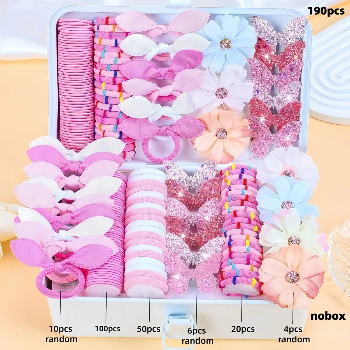 Girls Elastic Floral Bow Hair Bands & Bunny Ear Hair Ties Set
