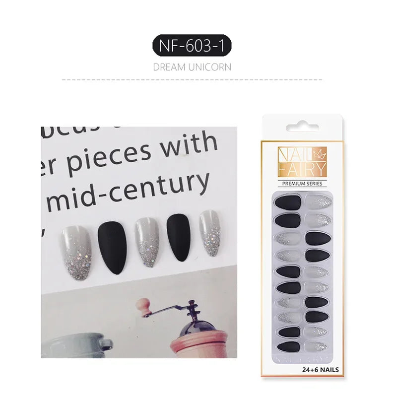 24Pcs Stiletto Press-On Nails Gradient Full Cover Mid-Length