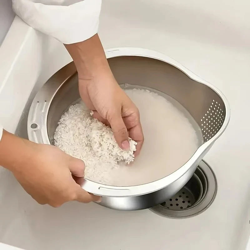 Stainless Steel Rice Strainer Bowl | Heavy-Duty Colander