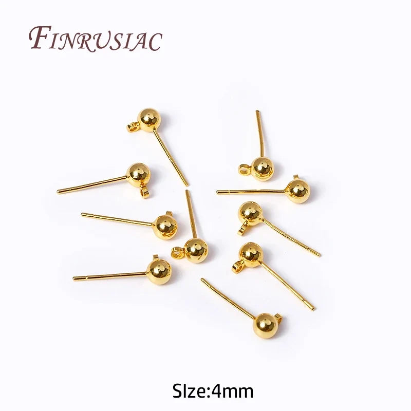 18K Gold-Plated Ball Post Earring Studs with Closed Ring 3/4mm