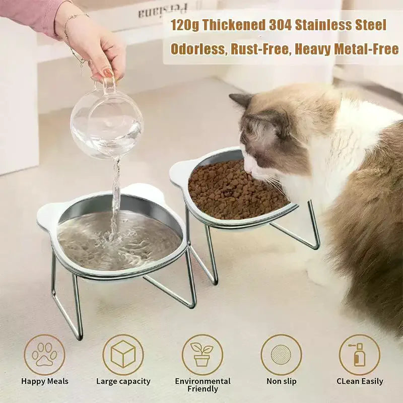 Stainless Steel Pet Bowl for Cats & Dogs | Elevated Neck Support