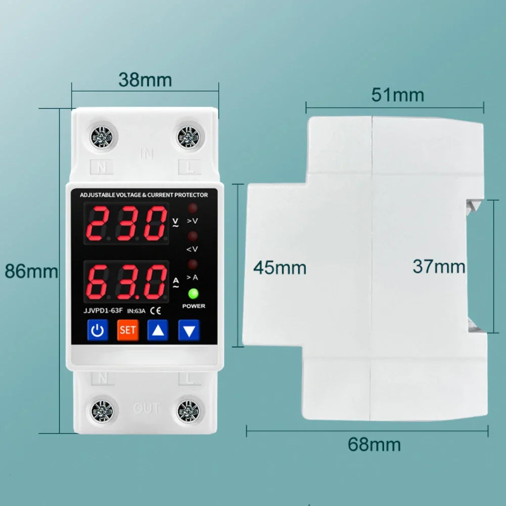 Din Rail Dual Display Over/Under Voltage & Current Protector