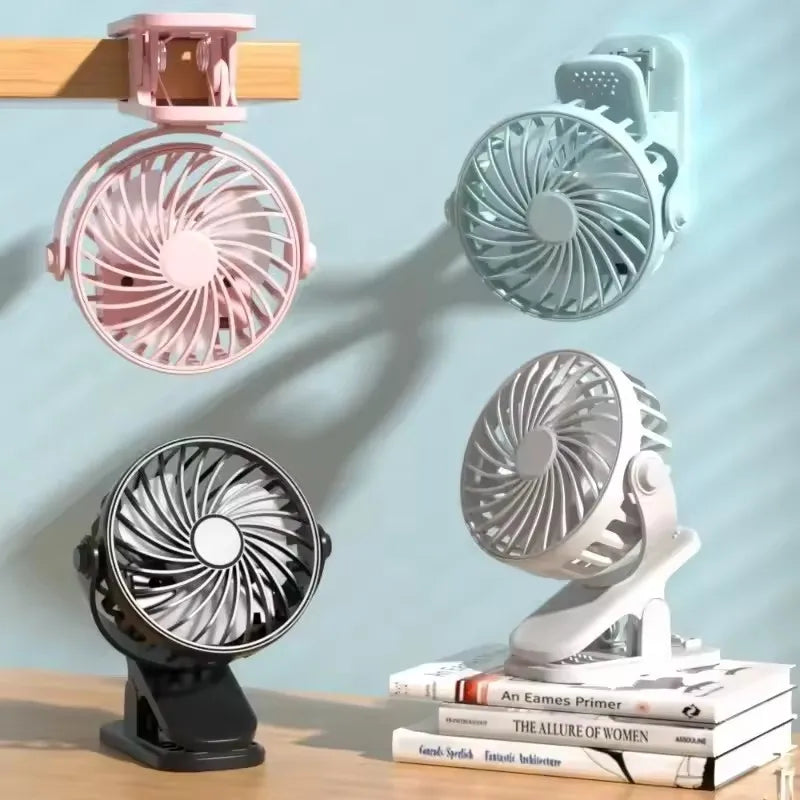 Portable Rechargeable Clip Fan – 720° Rotatable USB Desktop