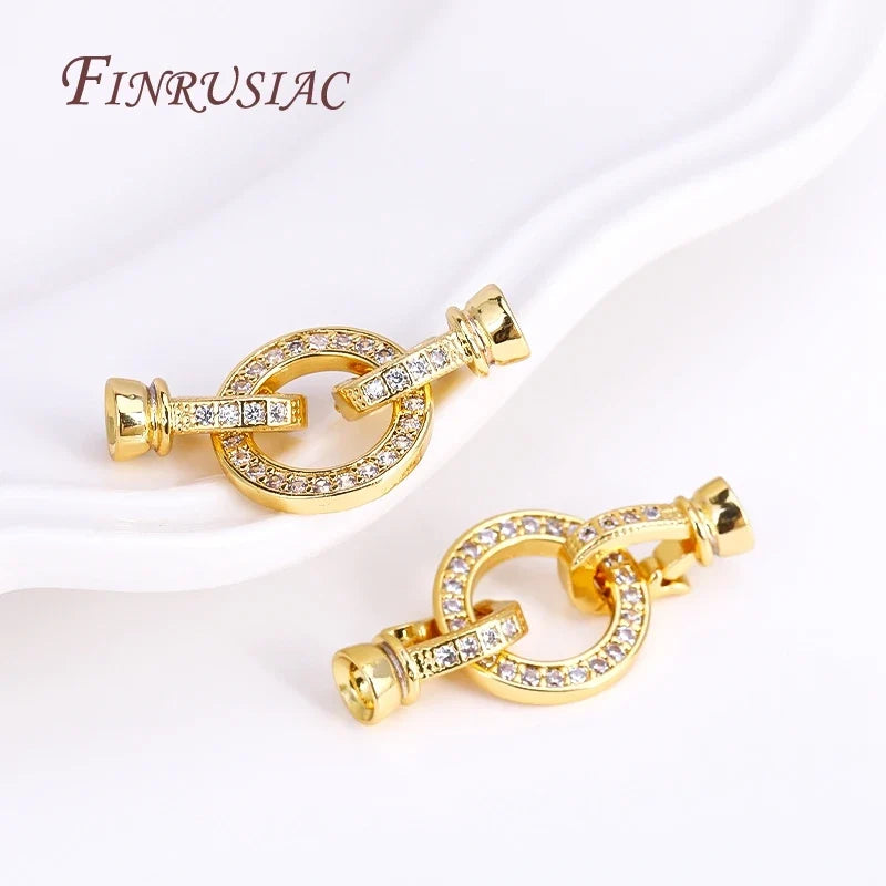 18K Gold Plated Zircon Round Connector Clasp | DIY Jewelry