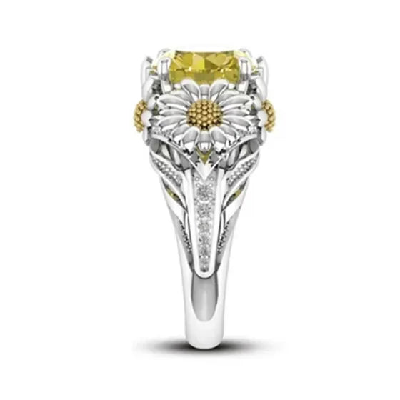 Women's Daisy Zircon Silver Ring | Light Blue White | Sizes 6–10