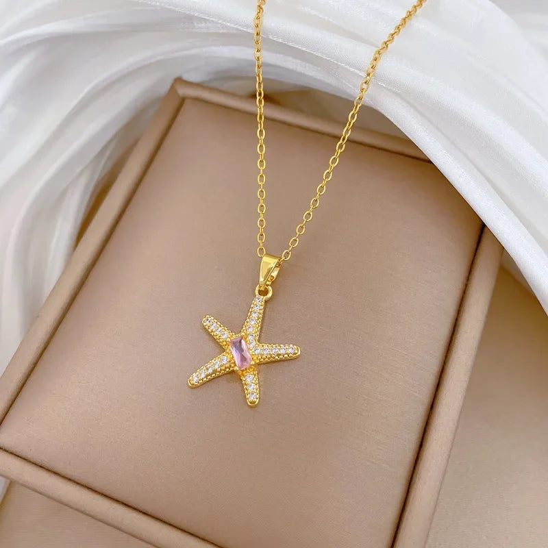 Sea Star Pendant Necklace – Gold Stainless Steel Choker