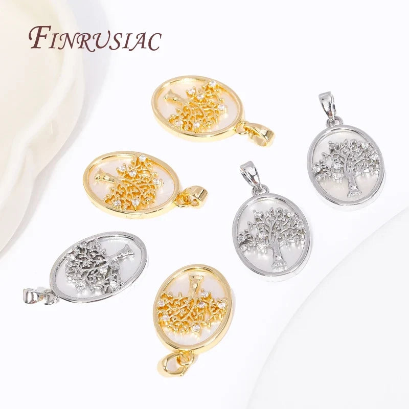 18K Gold Plated Tree of Life Shell Oval Charm Pendant for DIY
