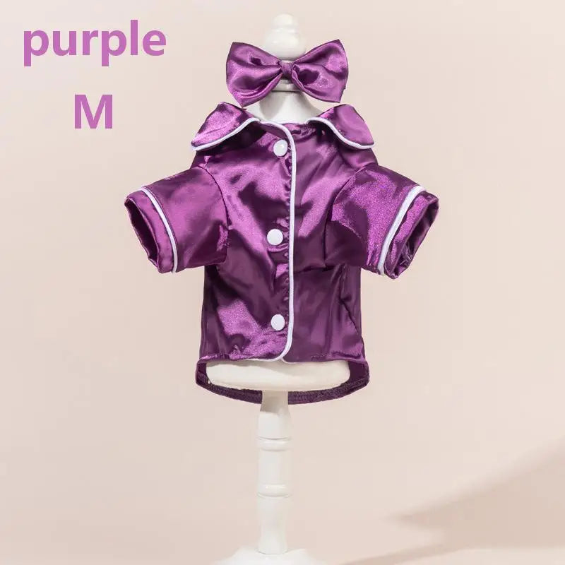 Satin Dog Pajamas Set with Bow Headband | Soft Pet Sleepwear