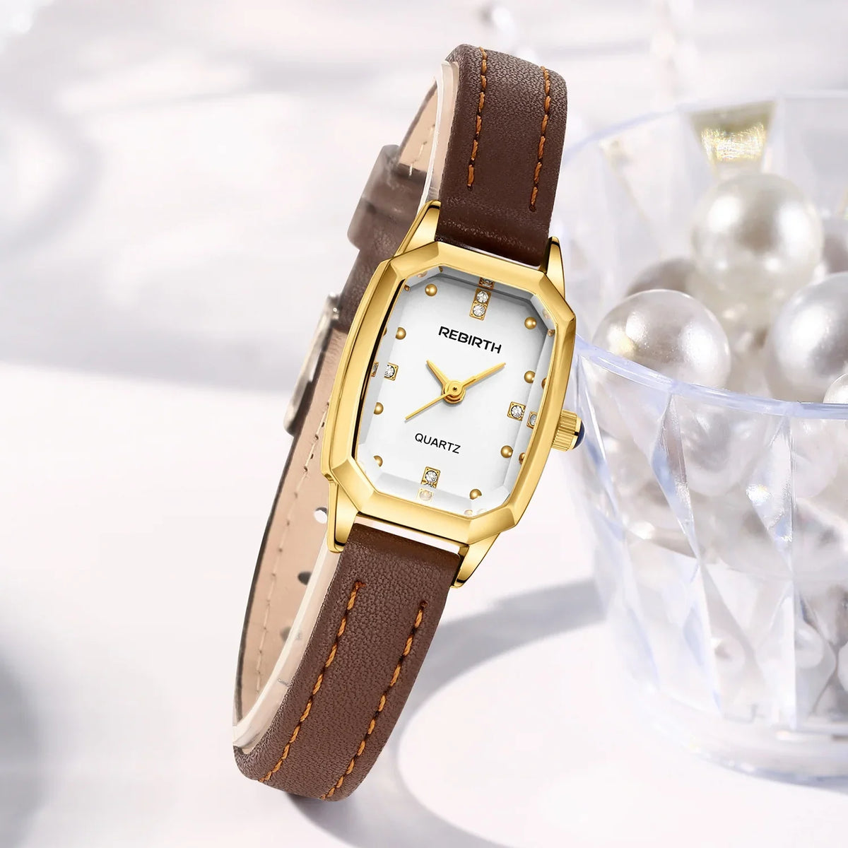 REBIRTH Unisex Square Quartz Watch – Leather Band, Water-Resistant