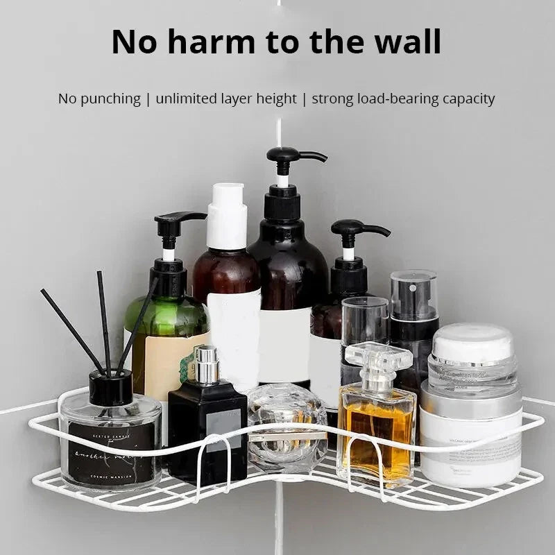 No-Drill Wall Mounted Stainless Steel Corner Shelf & Storage Rack