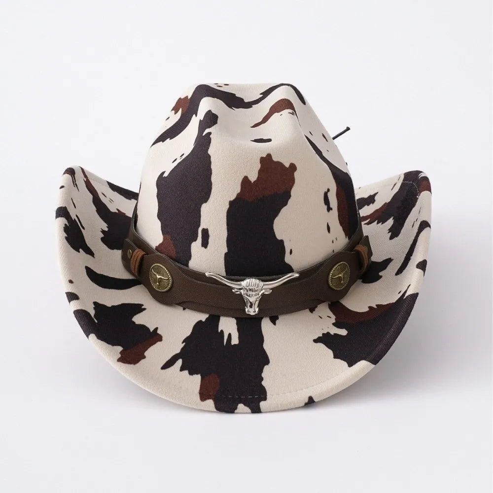 Wide Brim Cow Print Western Cowboy Hat – UV Protection