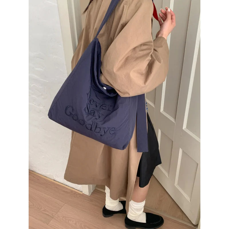 Korean Embroidered Nylon Tote Bag – Large Capacity Women's Bag