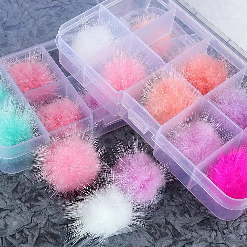 10Pc Fluffy Pom Pom Nail Art Decorations – Magnetic Manicure