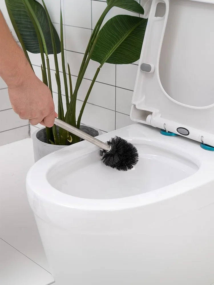 Stainless Steel Toilet Brush Set with Holder & Soft Bristles