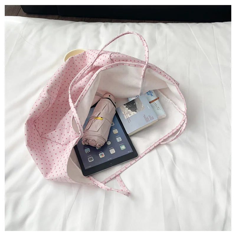 Large Canvas Tote Bag Women Polka Dot Korean Shoulder Bag