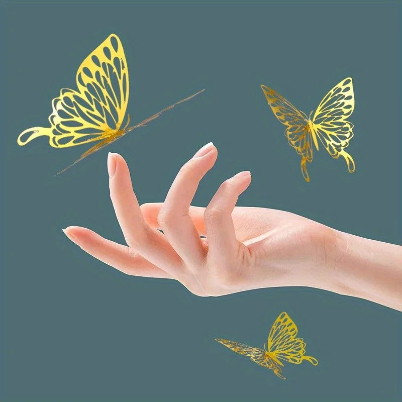 12Pcs 3D Hollow Butterfly Wall Stickers Gold Silver Decals