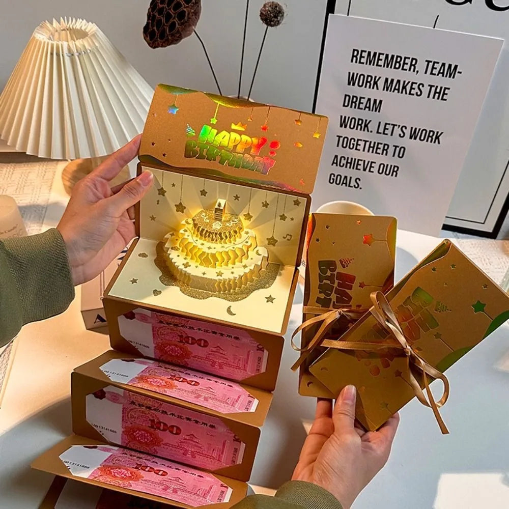 3D Pop-Up Birthday Card with LED Light & 6 Cash Gift Slots