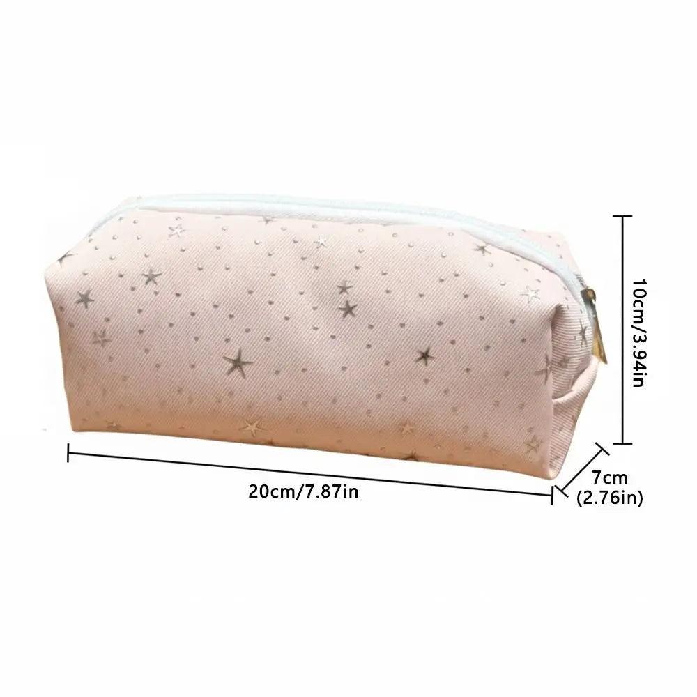 Star Polka Dot Pencil Case – Large Canvas Pen Bag for School